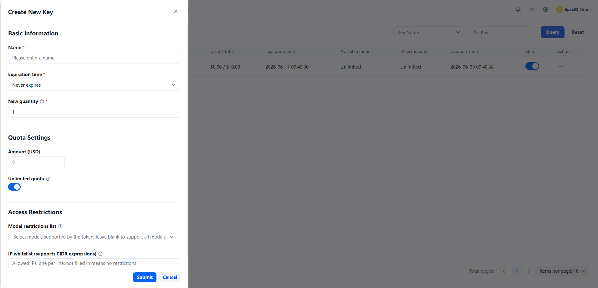 Add API Key screenshot